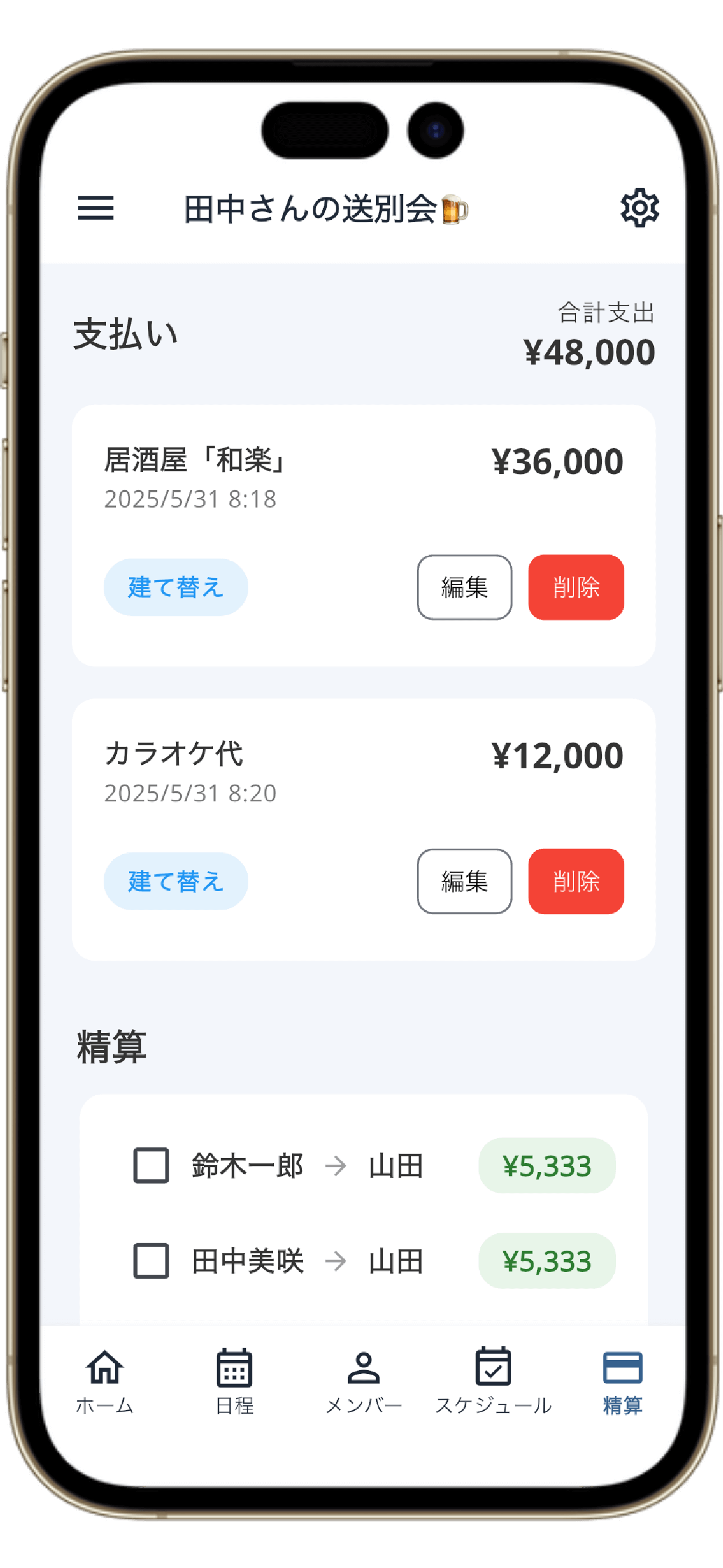 費用管理画面
